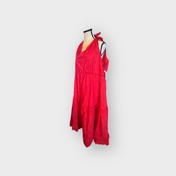 🆕 NWT Dex 3XL Dex Tied Strap Eyelet Midi Dress in Fiery Red 22 24 XXXL 3X - Picture 8 of 12